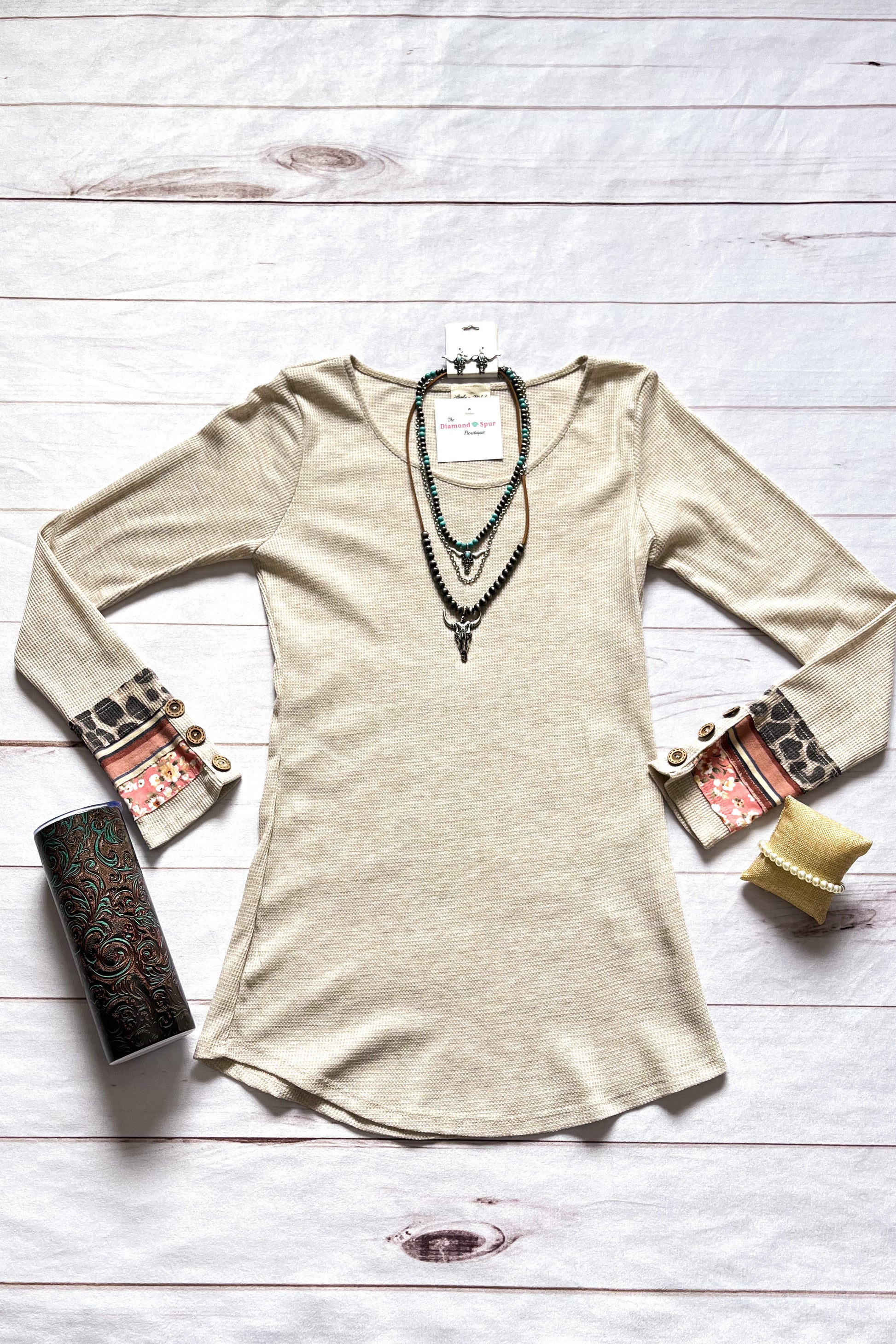 Leopard Stripes Floral Cuff Shirt - The Diamond Spur Boutique