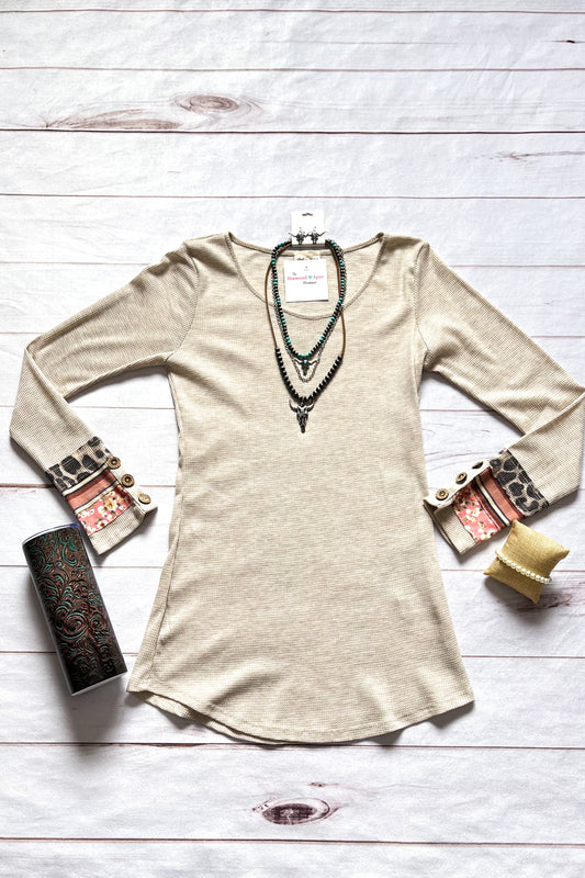 Leopard Stripes Floral Cuff Shirt - The Diamond Spur Boutique