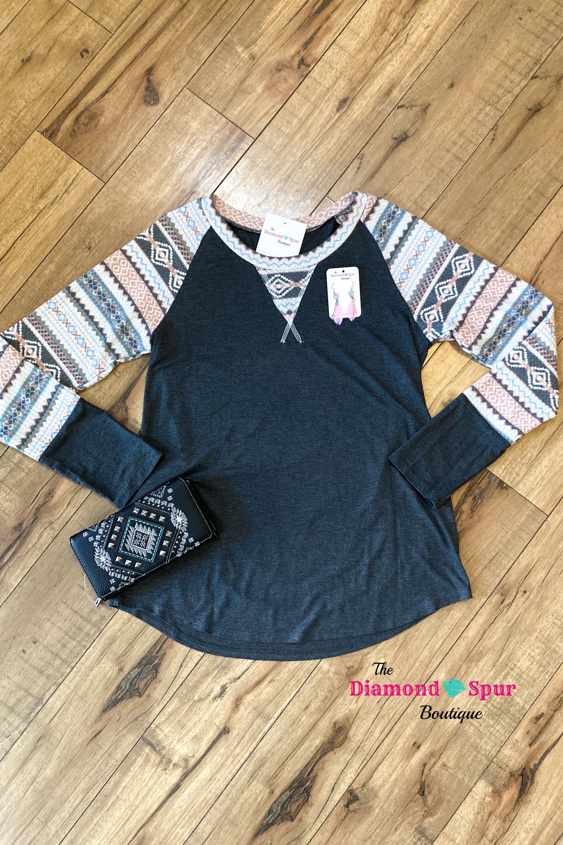Charming Retreat Aztec Sleeve Top - The Diamond Spur Boutique