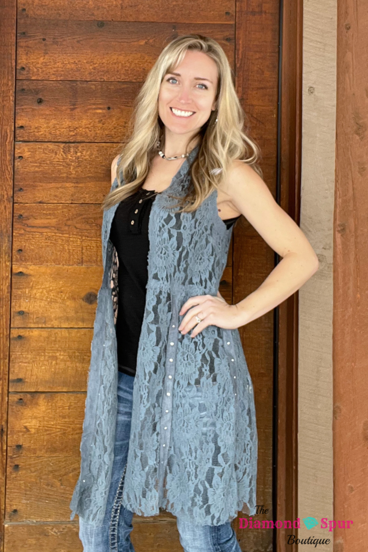 Vocal Lace Sleeveless Cardigan Vest - The Diamond Spur Boutique