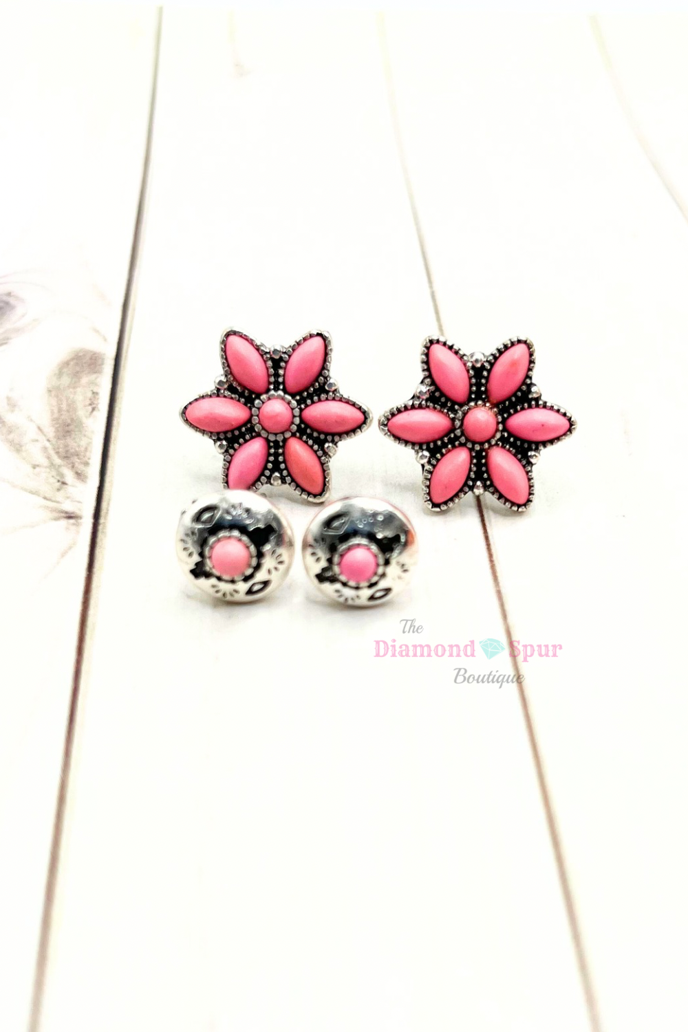 Pink Western Stud Earrings Set