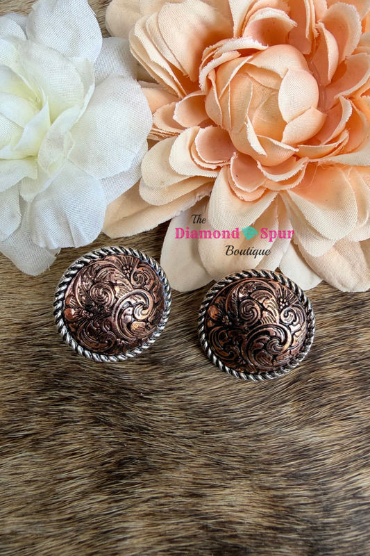 Round Concho Post Earrings-Bronze/Silver - The Diamond Spur Boutique