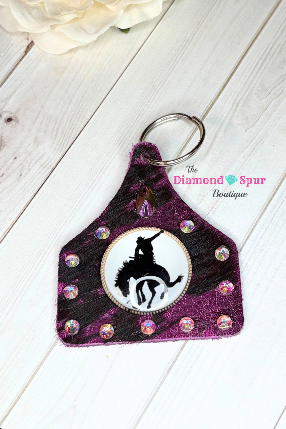 Pink Cowhide Tag Keychain