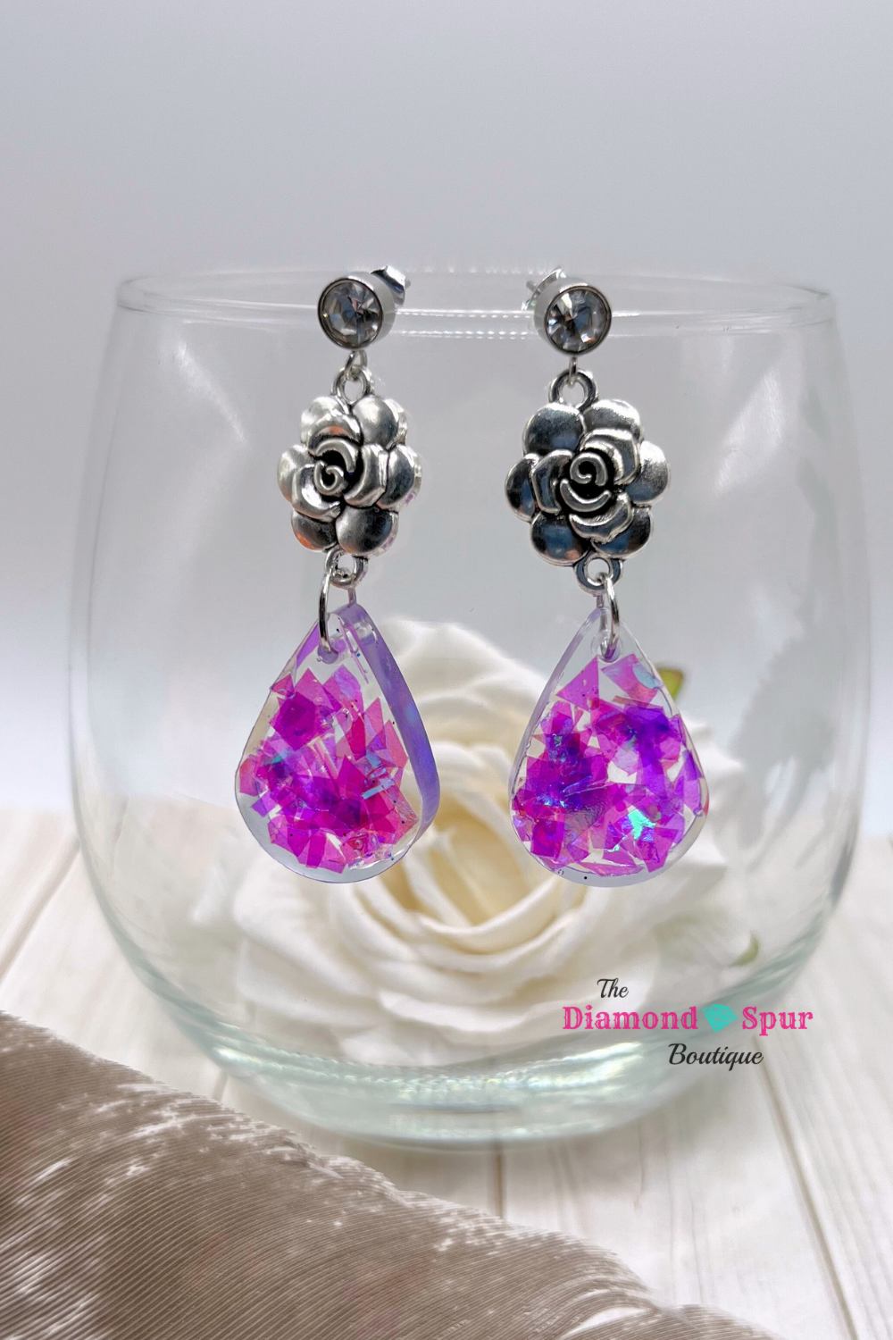 Purple Rose Resin Earrings