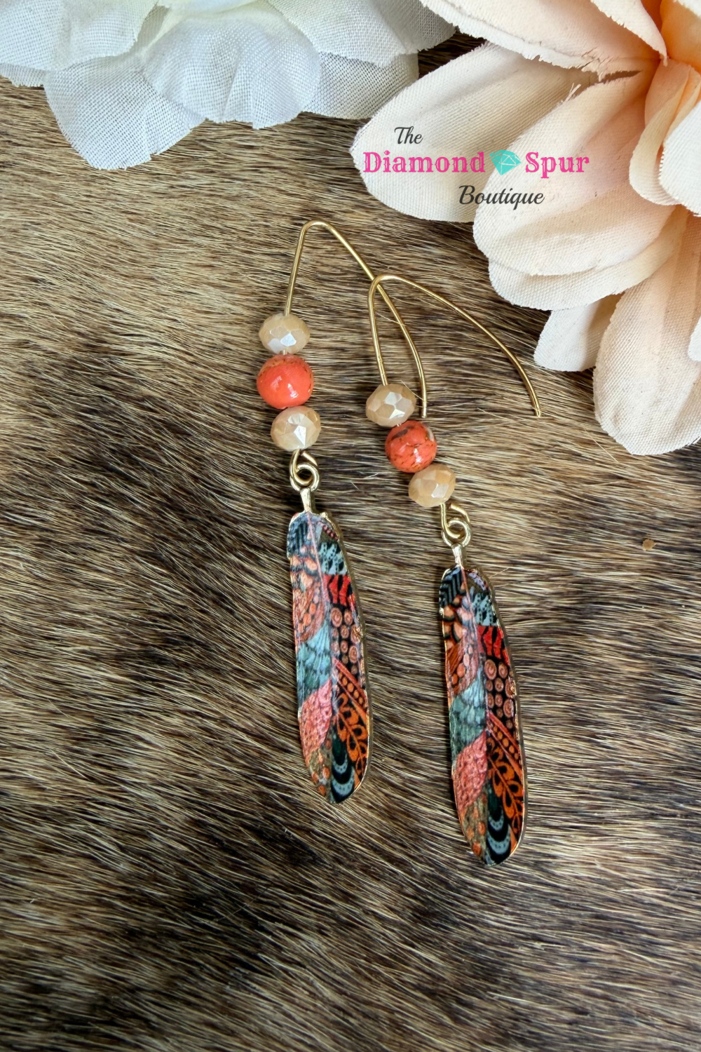 Orange Feather Charm Earrings