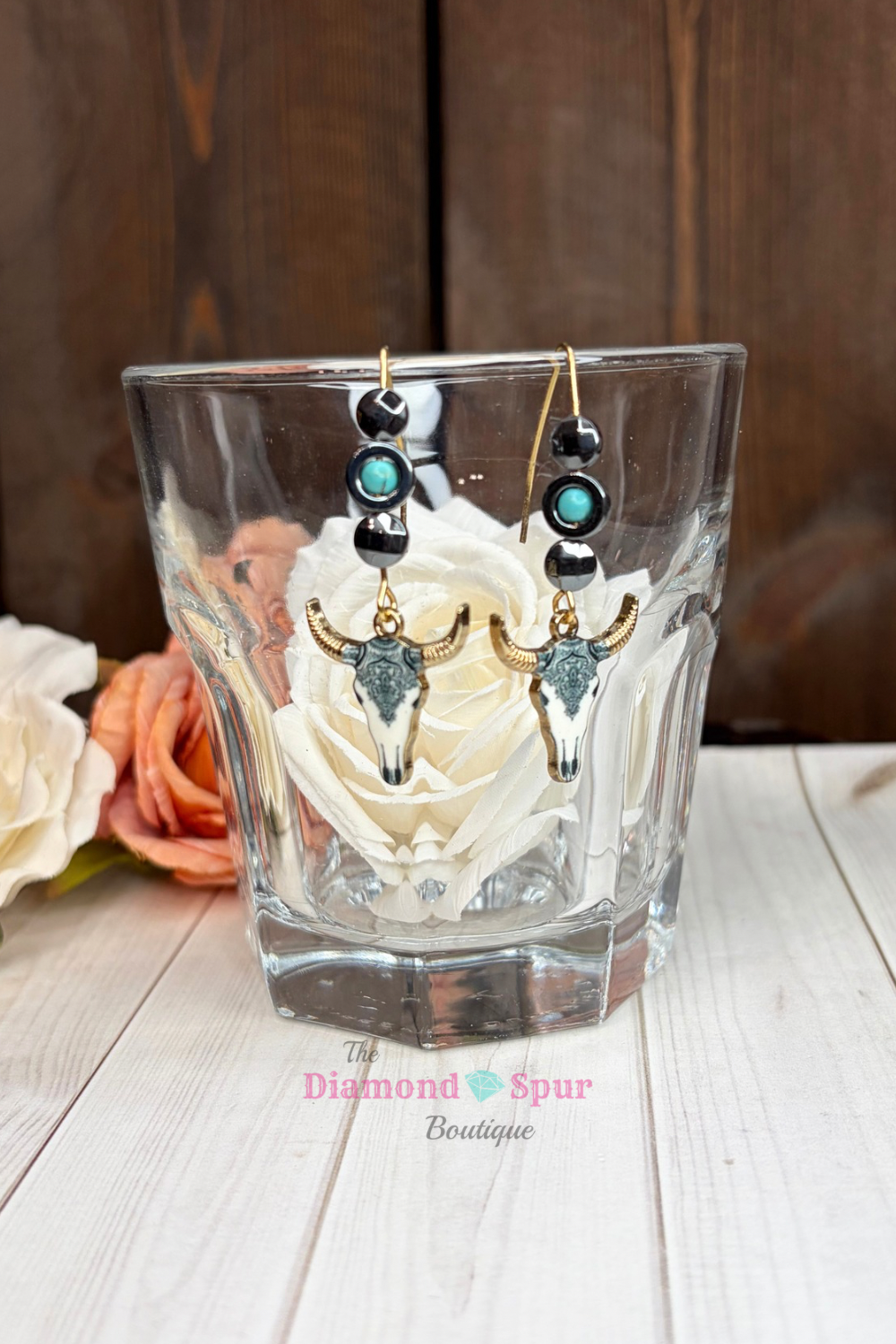 Steer Skull Long Wire Earrings