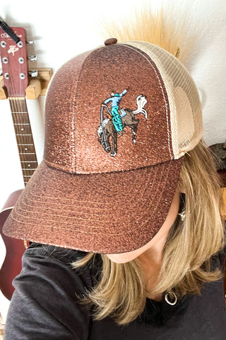 Shimmering Bucking Horse Ponytail Hat