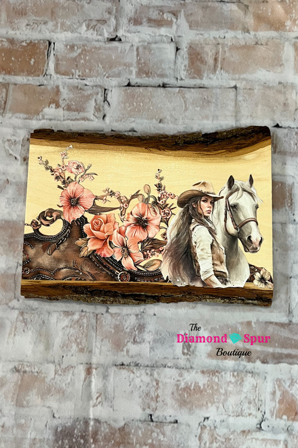 Floral & Leather Cowgirl Wood Wall Plaque