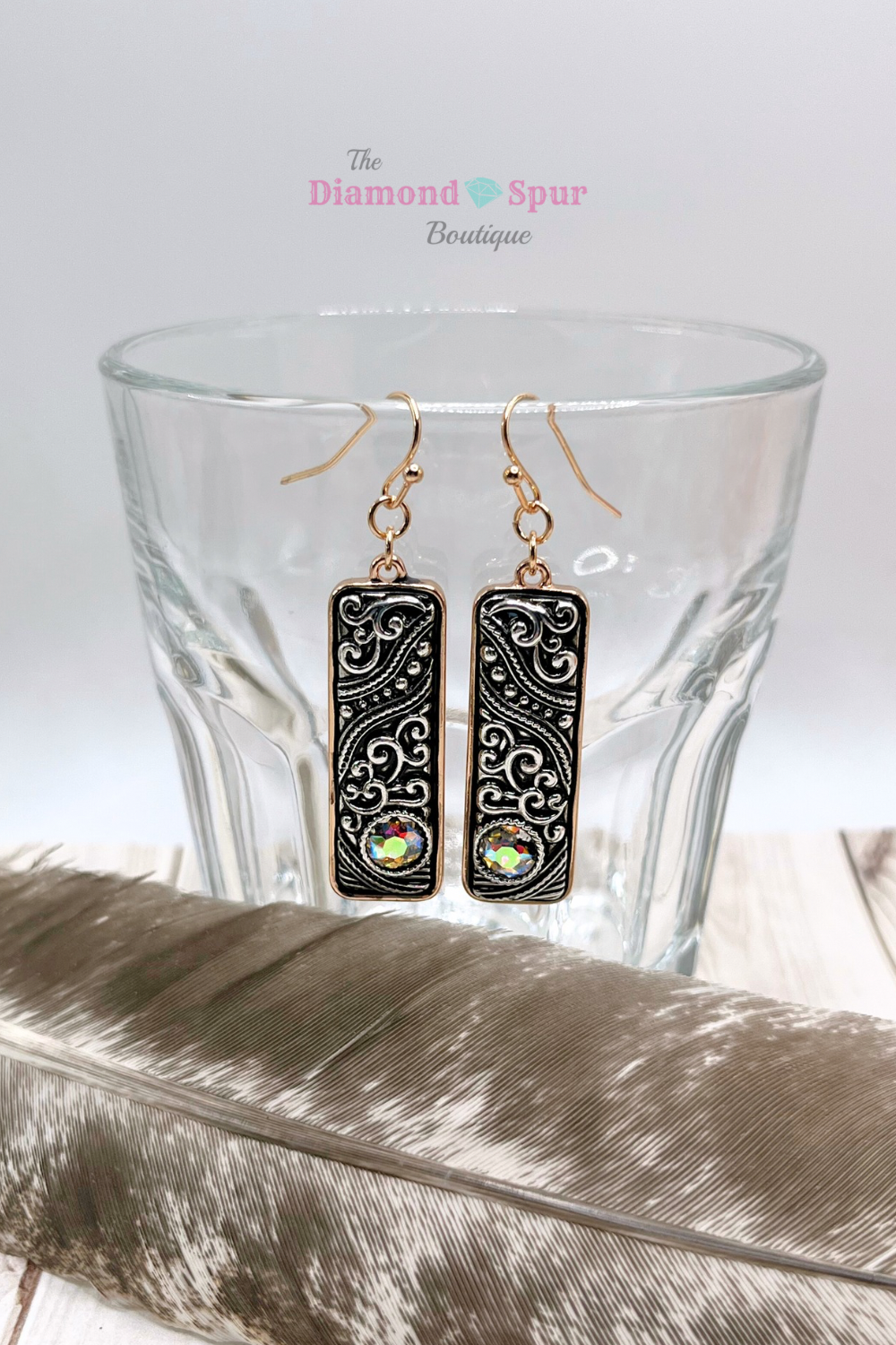 AB Crystal Filigree Bar Earrings - The Diamond Spur Boutique
