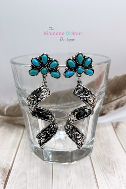 Tooled Spiral Turquoise Earrings - The Diamond Spur Boutique