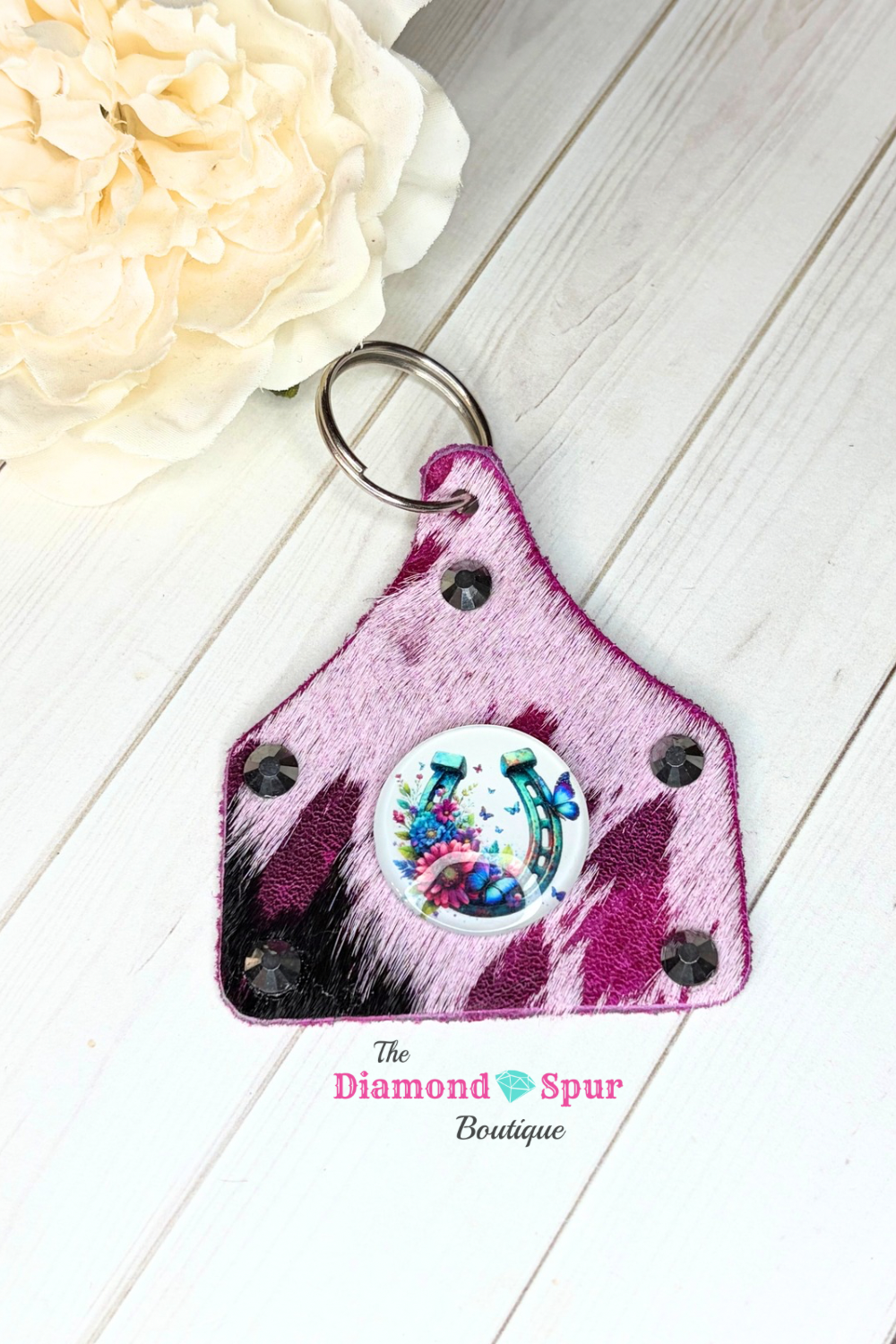 Pink Cowhide Tag Keychain