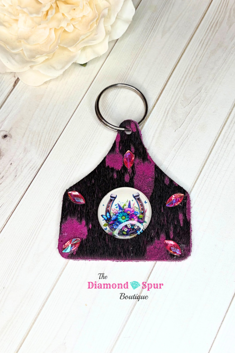 Pink Cowhide Tag Keychain
