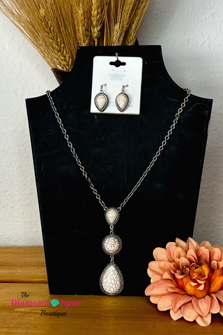 Drop Tiered Howlite Necklace and Earrings Set - The Diamond Spur Boutique