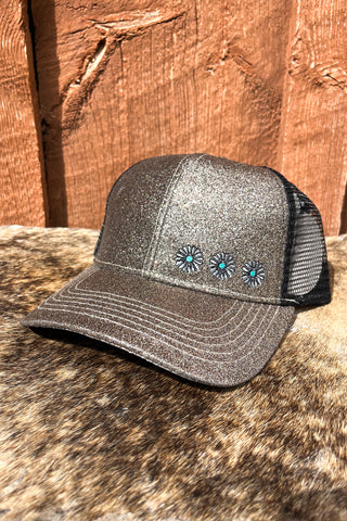 Shimmering Embroidered Concho Ponytail Hat