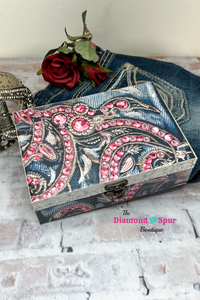 Rhinestone Denim Jewelry/Keepsake Box