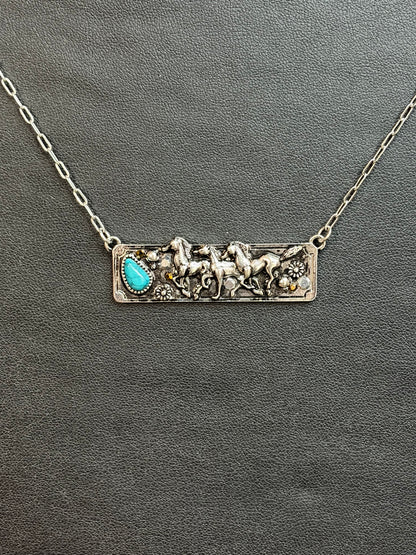 Running Horses Bar Necklace