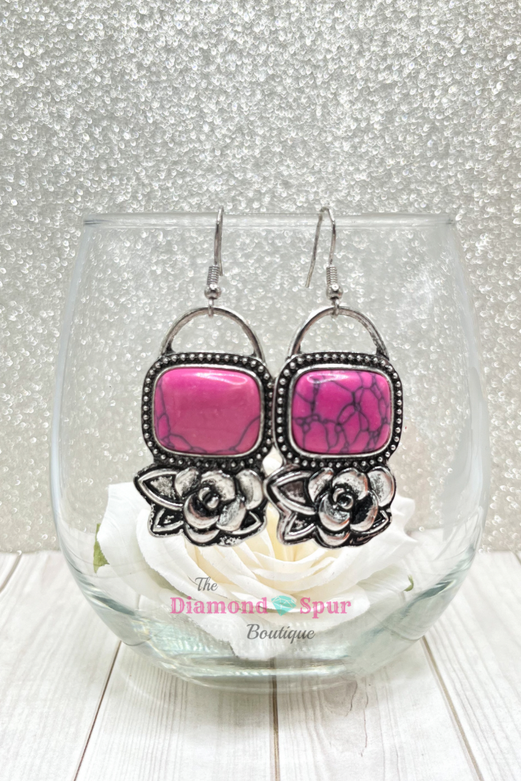 Pink Rose Earrings - The Diamond Spur Boutique