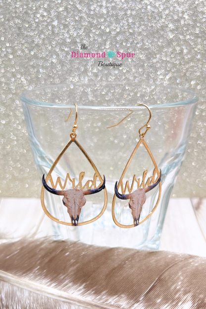 Wild Skull Gold Teardrop Earrings - The Diamond Spur Boutique