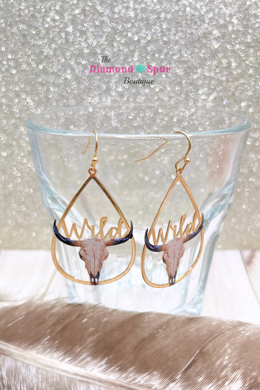 Wild Skull Gold Teardrop Earrings - The Diamond Spur Boutique