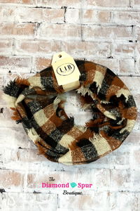 Tan Plaid Infinity Scarf