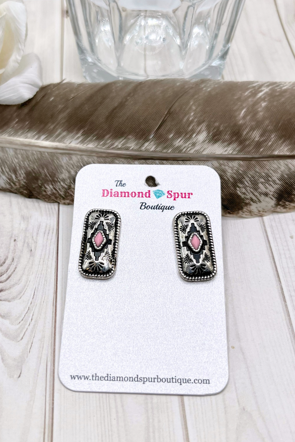 Pink Stone Aztec Earrings - The Diamond Spur Boutique