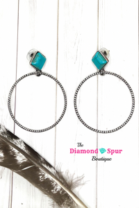 Turquoise Diamond Post Hoop