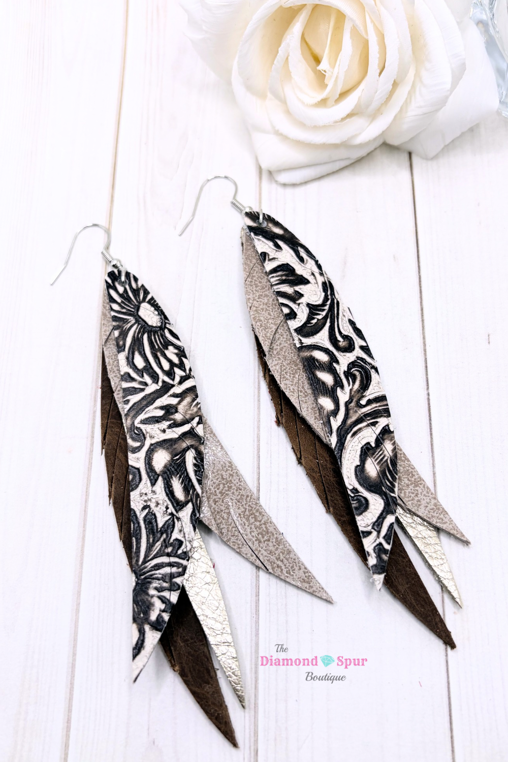 Leather Feather Earrings-Brown