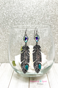 Crystal Drop Feather Earrings - The Diamond Spur Boutique