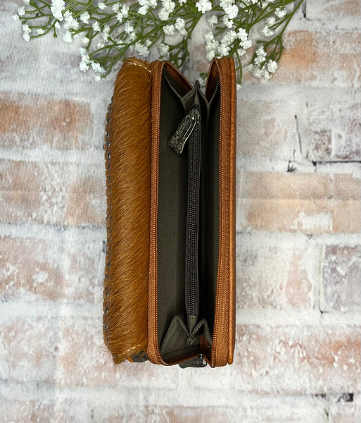 Saddle Shape Hair On Hide Wallet-Brown