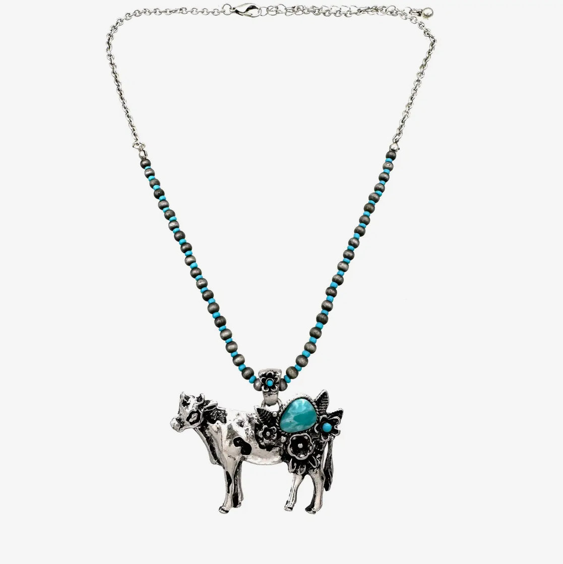 Farm Animal Turquoise Floral Necklace - The Diamond Spur Boutique