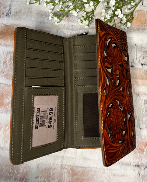 Cut Out Tooled Leather Wallet-Brown