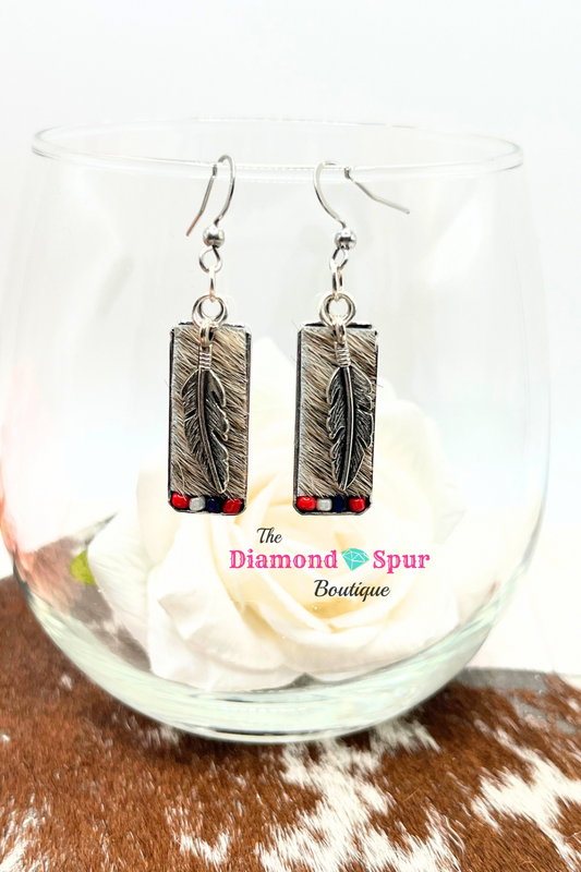 American Spirit Cowhide Earrings - The Diamond Spur Boutique