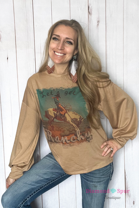 Let’s Get Ranchy Balloon Sleeve Top - The Diamond Spur Boutique