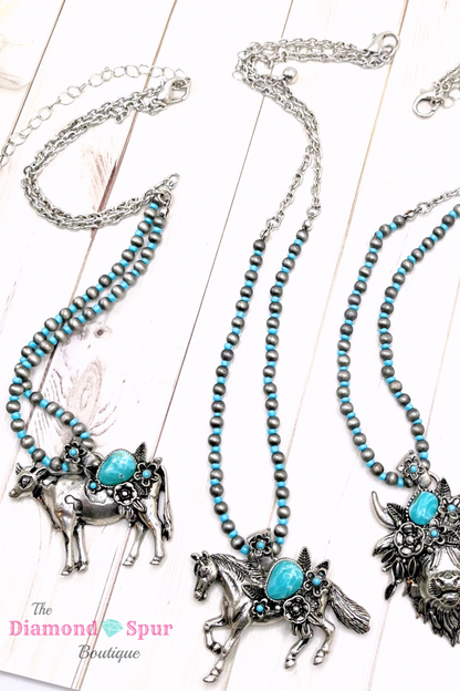 Farm Animal Turquoise Floral Necklace - The Diamond Spur Boutique