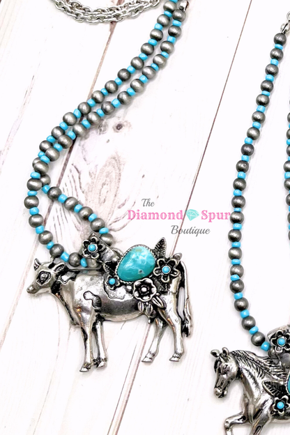 Farm Animal Turquoise Floral Necklace - The Diamond Spur Boutique