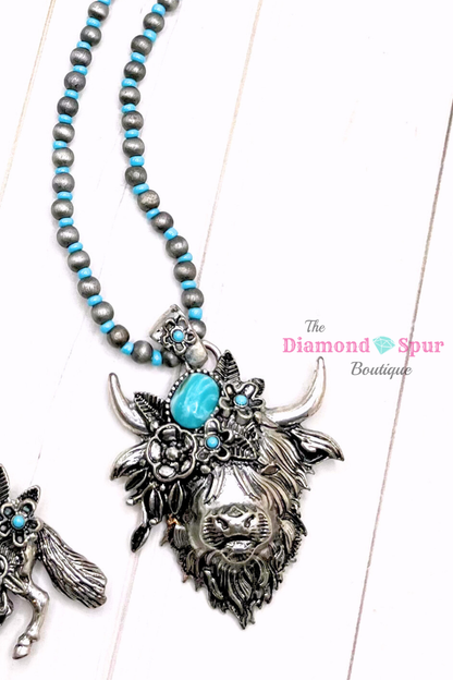 Farm Animal Turquoise Floral Necklace - The Diamond Spur Boutique