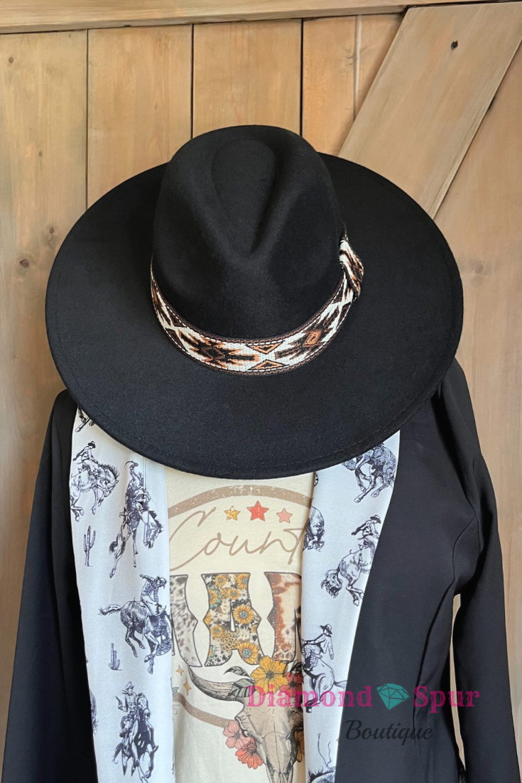 Black Felt Hat with Aztec Band – The Diamond Spur Boutique display picture 1
