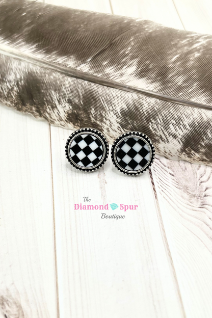 Checkered Stud Earring - The Diamond Spur Boutique