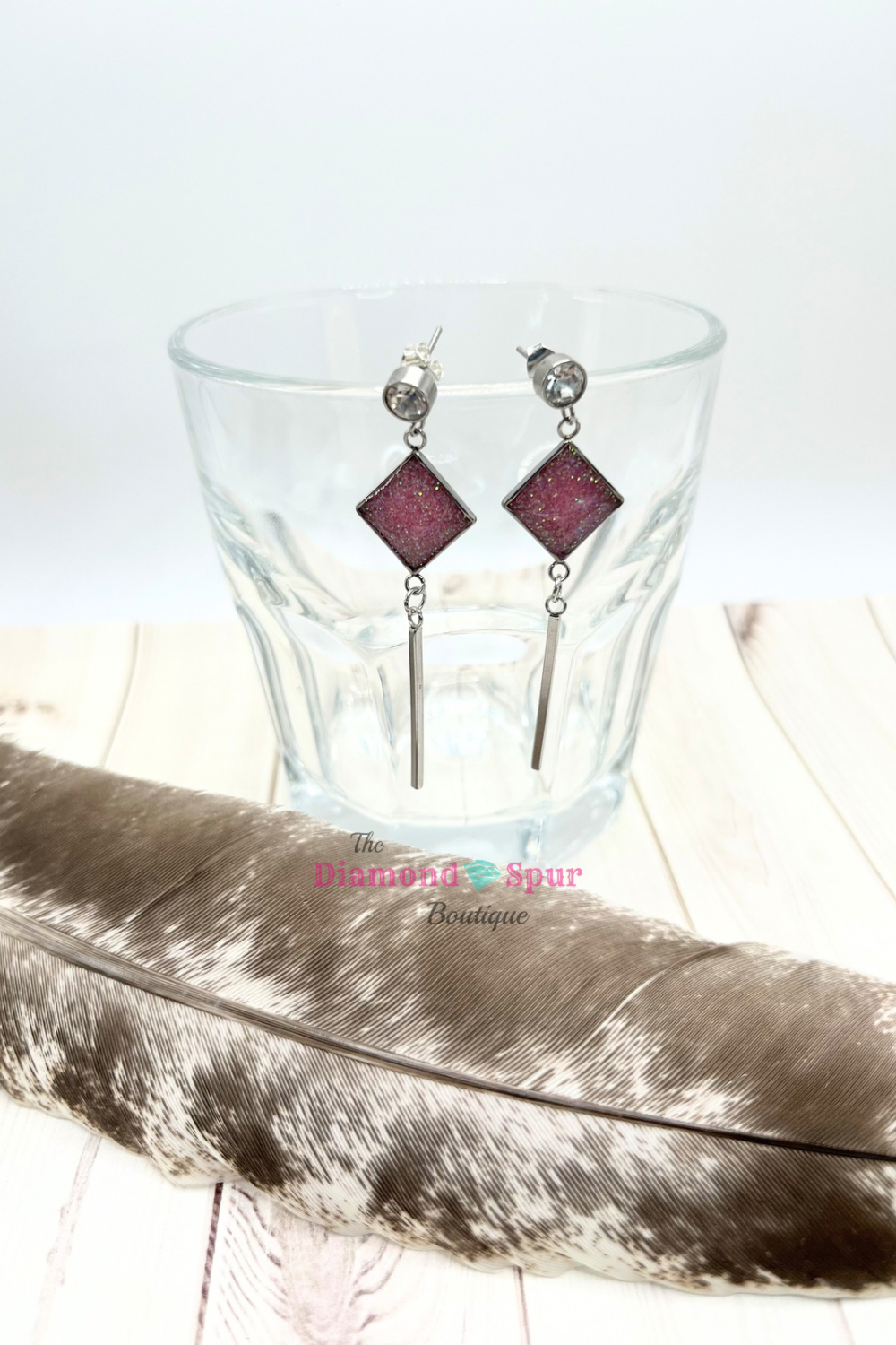 Pink Glitter Bar Drop Earrings - The Diamond Spur Boutique