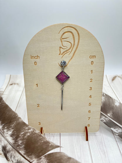 Pink Glitter Bar Drop Earrings - The Diamond Spur Boutique