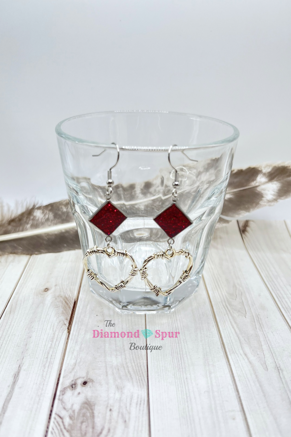 Red Glitter Barbed Wire Heart Earrings - The Diamond Spur Boutique
