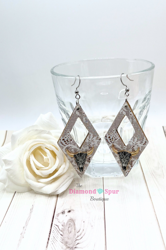 Lace & Skull Wood Earrings - The Diamond Spur Boutique