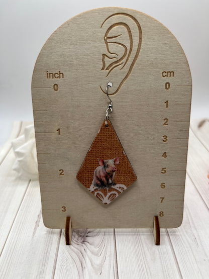 Wood Pig Earrings - The Diamond Spur Boutique