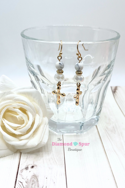Sparkling Bead Cross Earrings - The Diamond Spur Boutique