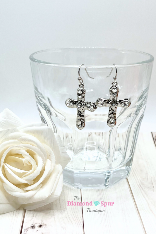 Silver Metal Cross Earrings - The Diamond Spur Boutique