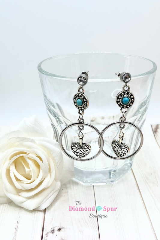 Drop Hoop Heart Earrings - The Diamond Spur Boutique