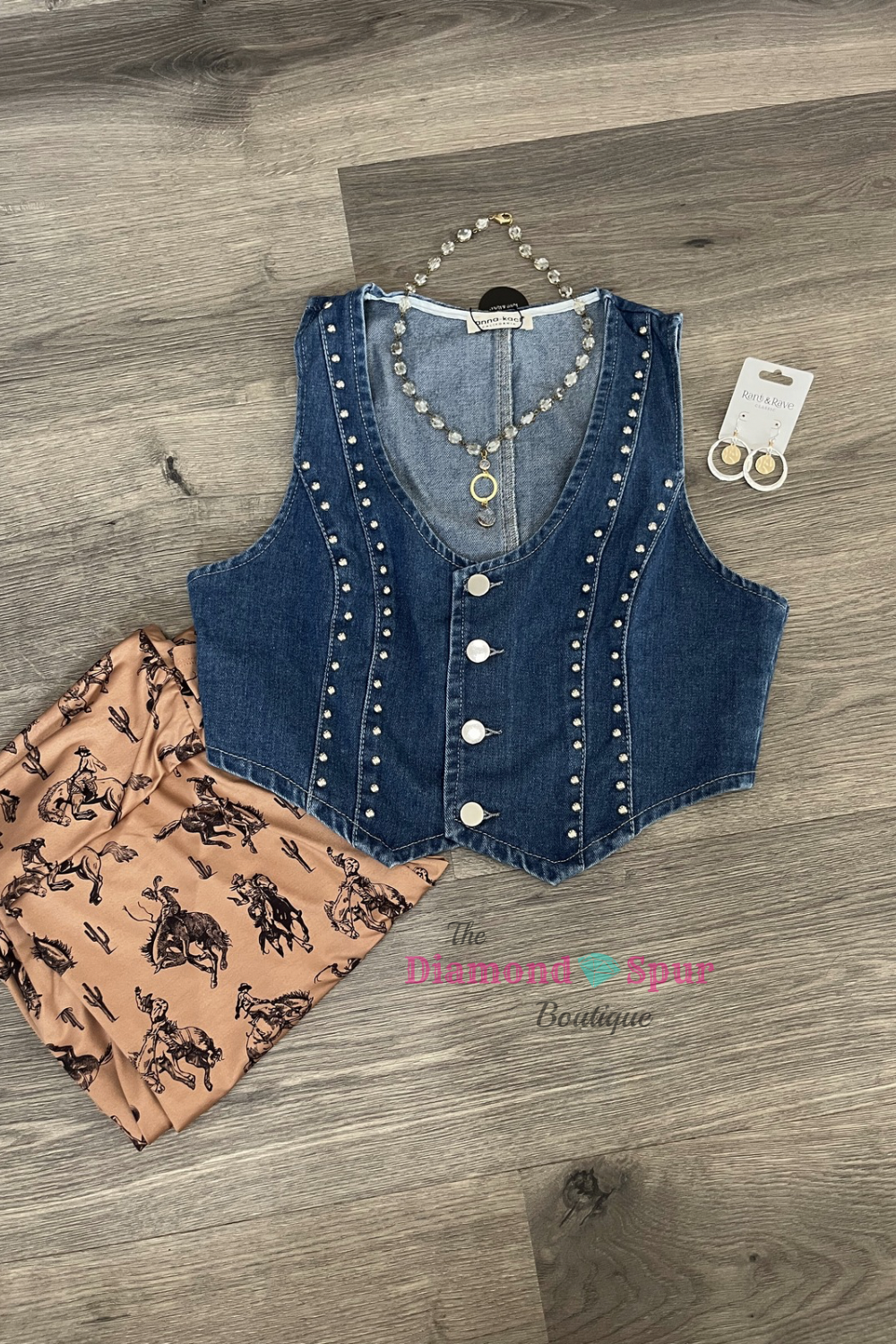 Studded Denim Vest - The Diamond Spur Boutique