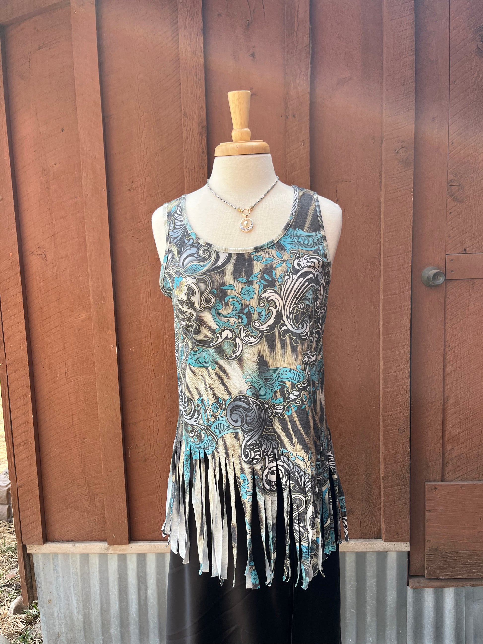 Paisley Sleeveless Cut Fringe Top - The Diamond Spur Boutique