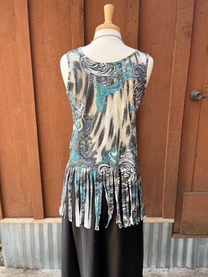 Paisley Sleeveless Cut Fringe Top - The Diamond Spur Boutique