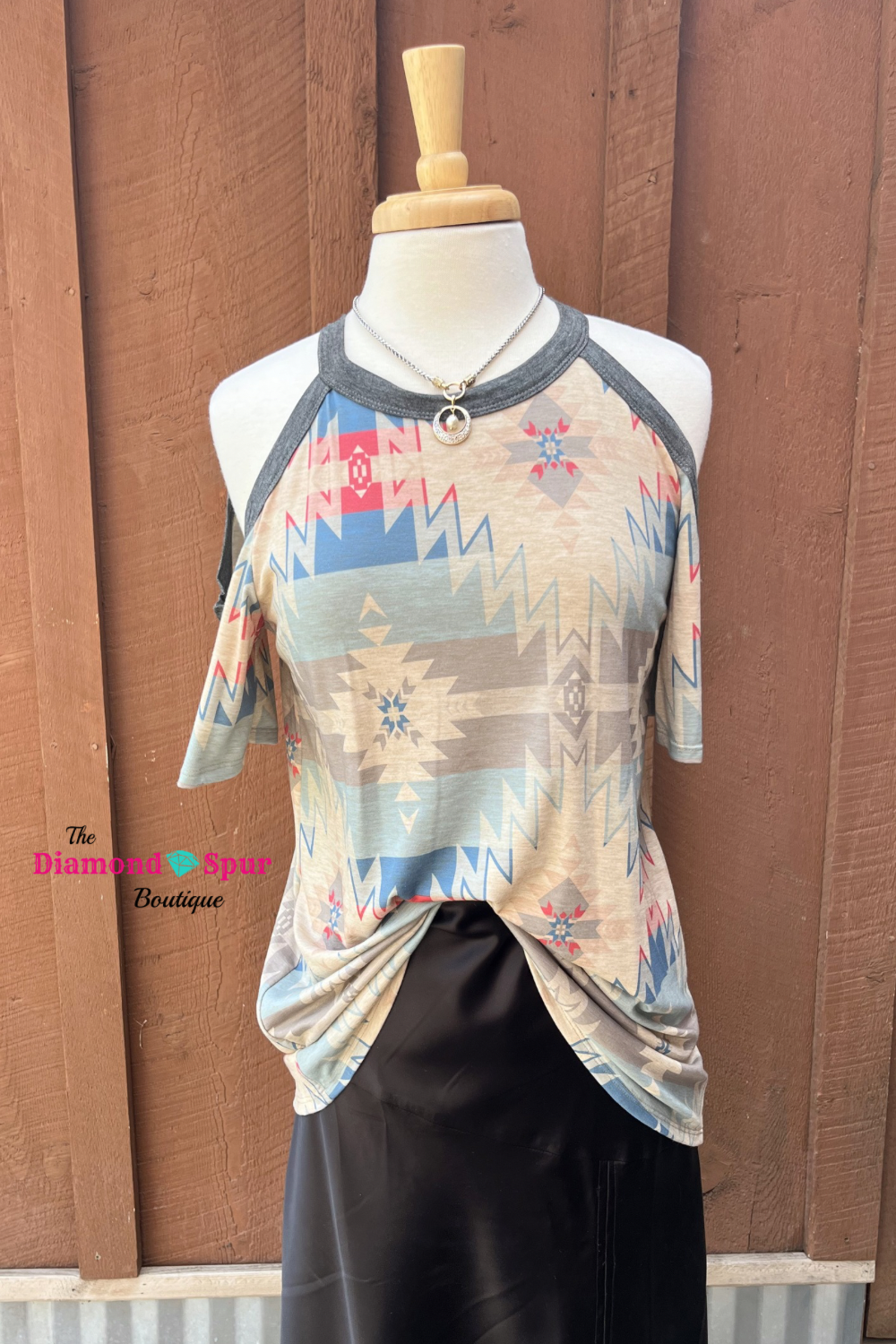 Aztec Cold Shoulder Top - The Diamond Spur Boutique
